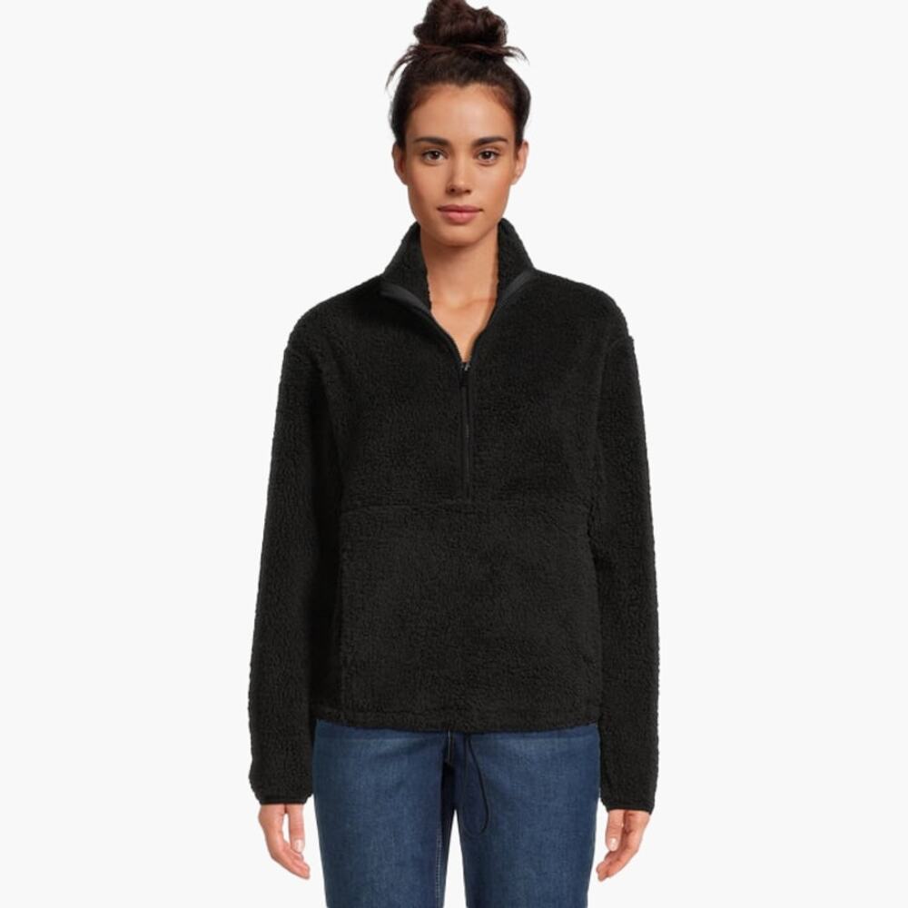 NWOT NO BOUNDARIES Plush Pullover 1/4 Zip Fleece Teddy Sweater (Black | XL)